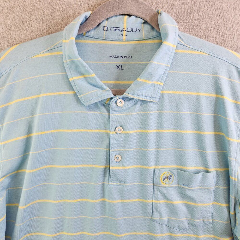 B Draddy Shirt Mens XL Blue Striped Golf Polo Pima Cotton Chest Pocket Comfy - Picture 2 of 15
